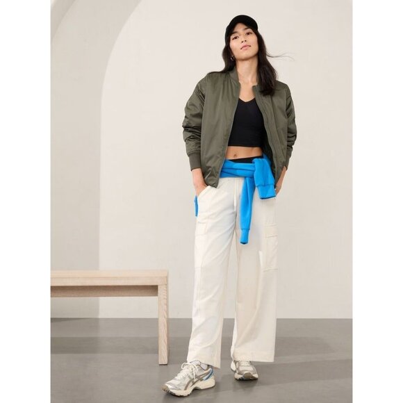 Athleta Sateen Olive Bomber Jacket NWT Large $199 Green - Picture 1 of 8